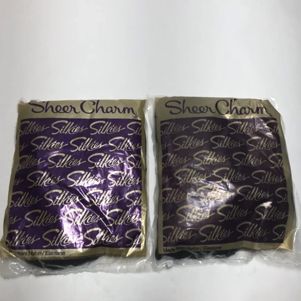 Silkies Sheer Charm 2 Pair Black Pantyhose Nylons Size Queen XL